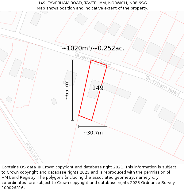 149, TAVERHAM ROAD, TAVERHAM, NORWICH, NR8 6SG: Plot and title map