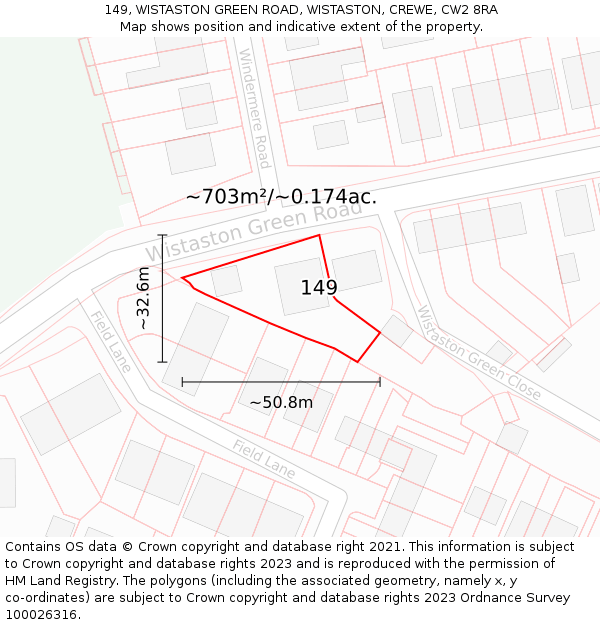 149, WISTASTON GREEN ROAD, WISTASTON, CREWE, CW2 8RA: Plot and title map