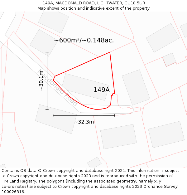 149A, MACDONALD ROAD, LIGHTWATER, GU18 5UR: Plot and title map