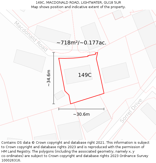 149C, MACDONALD ROAD, LIGHTWATER, GU18 5UR: Plot and title map