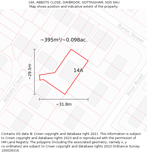 14A, ABBOTS CLOSE, DAYBROOK, NOTTINGHAM, NG5 6AU: Plot and title map