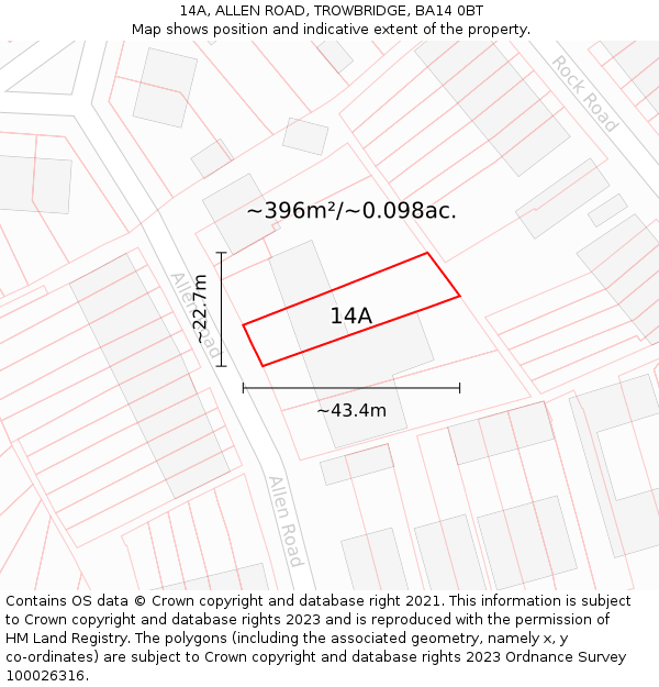 14A, ALLEN ROAD, TROWBRIDGE, BA14 0BT: Plot and title map