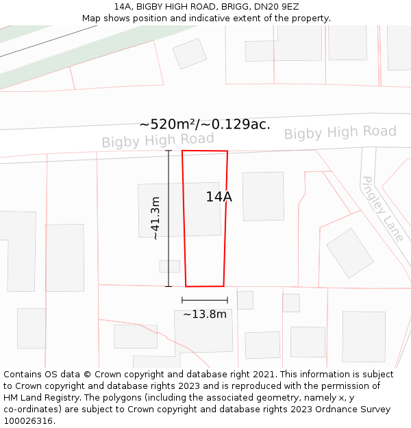 14A, BIGBY HIGH ROAD, BRIGG, DN20 9EZ: Plot and title map