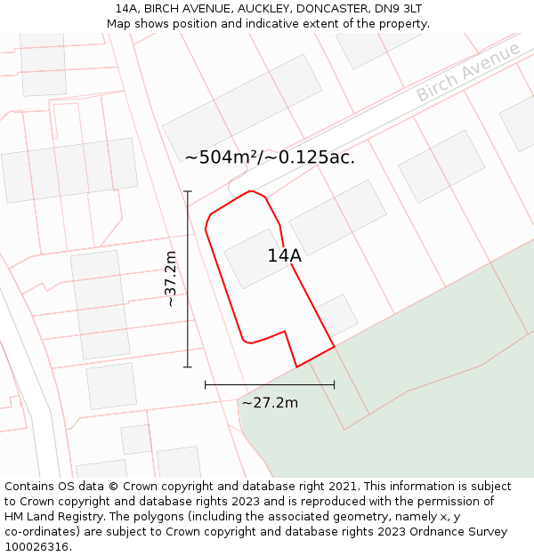 14A, BIRCH AVENUE, AUCKLEY, DONCASTER, DN9 3LT: Plot and title map