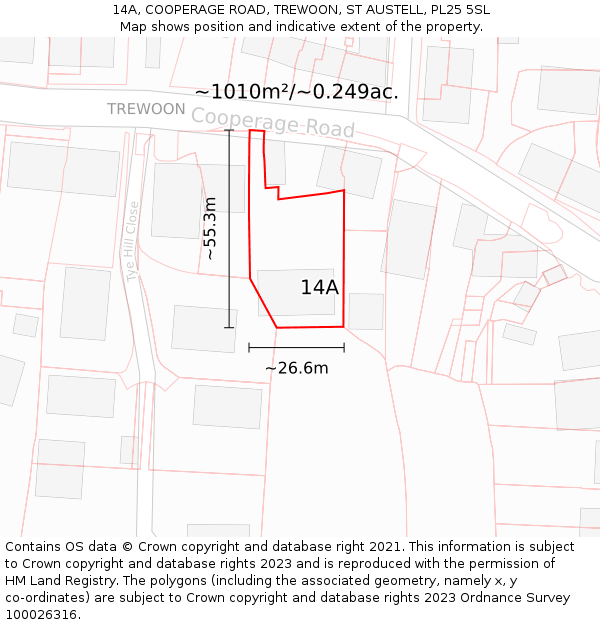 14A, COOPERAGE ROAD, TREWOON, ST AUSTELL, PL25 5SL: Plot and title map