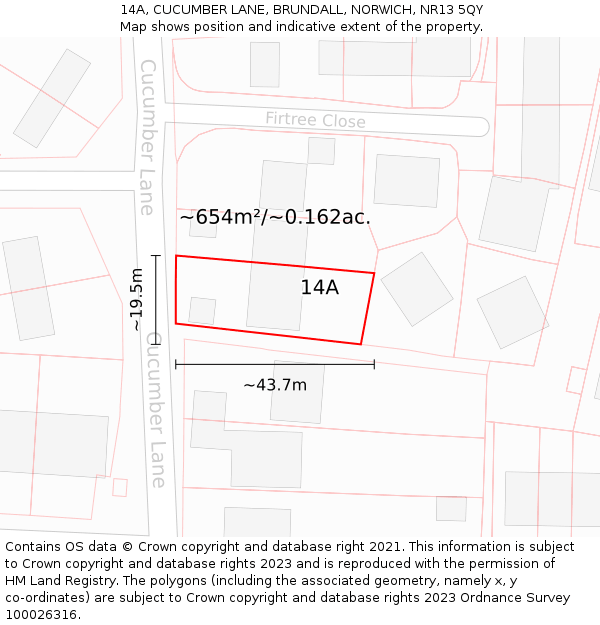 14A, CUCUMBER LANE, BRUNDALL, NORWICH, NR13 5QY: Plot and title map