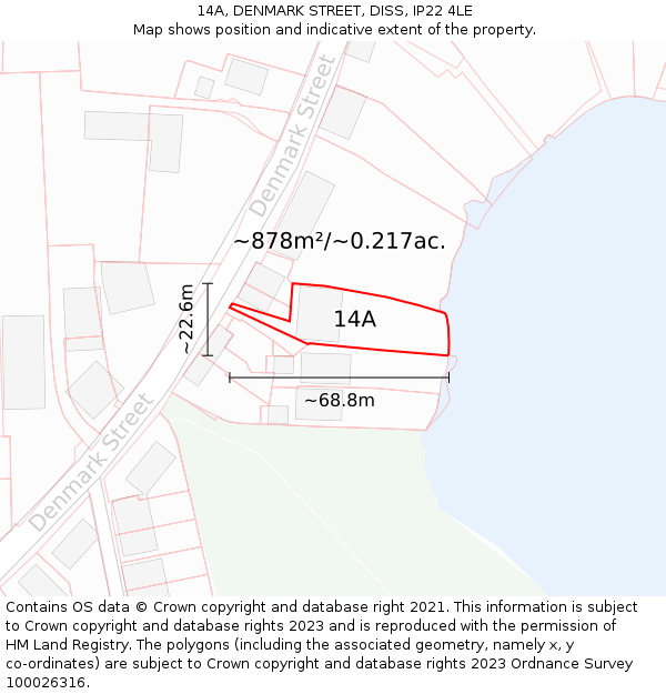 14A, DENMARK STREET, DISS, IP22 4LE: Plot and title map