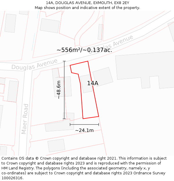 14A, DOUGLAS AVENUE, EXMOUTH, EX8 2EY: Plot and title map