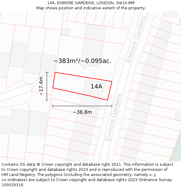 14A, ENMORE GARDENS, LONDON, SW14 8RF: Plot and title map