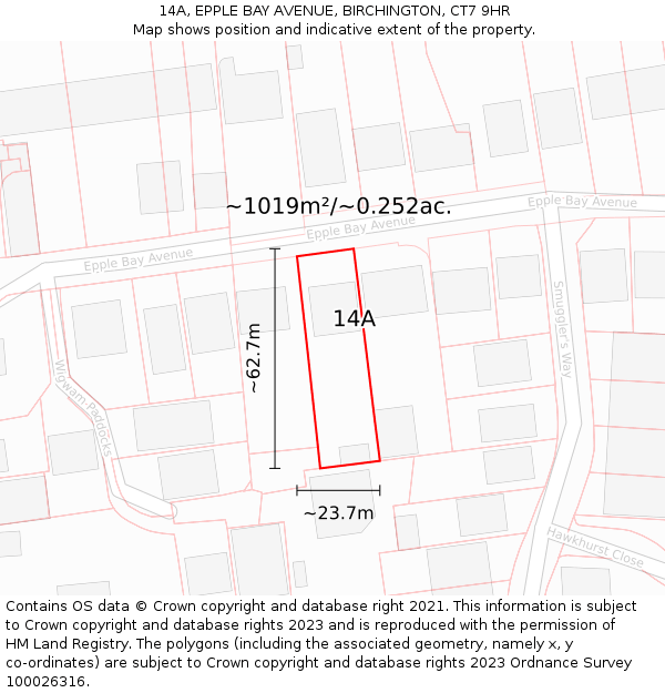 14A, EPPLE BAY AVENUE, BIRCHINGTON, CT7 9HR: Plot and title map