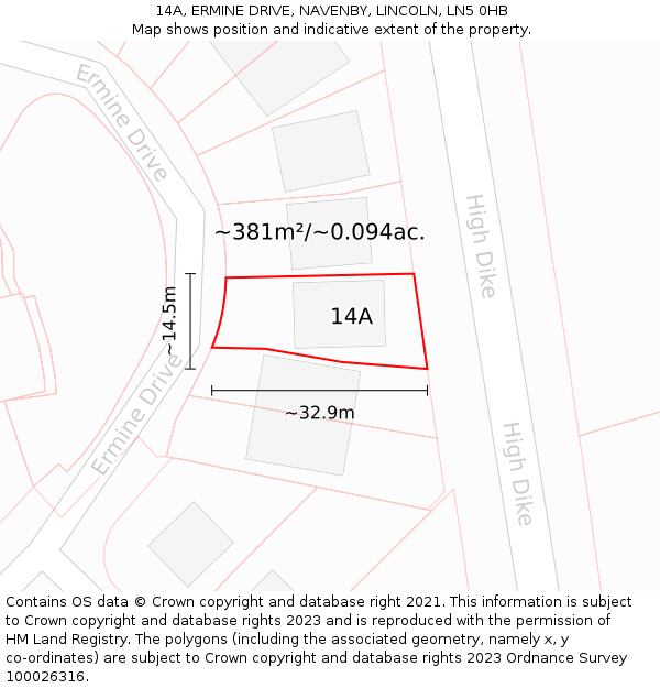 14A, ERMINE DRIVE, NAVENBY, LINCOLN, LN5 0HB: Plot and title map