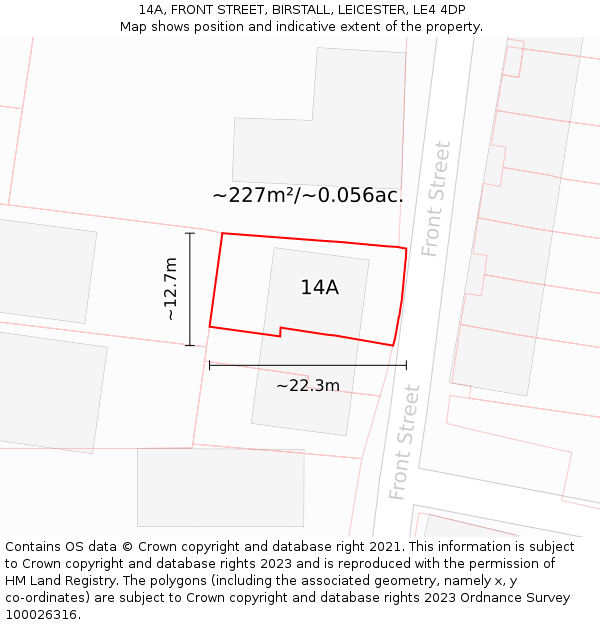 14A, FRONT STREET, BIRSTALL, LEICESTER, LE4 4DP: Plot and title map