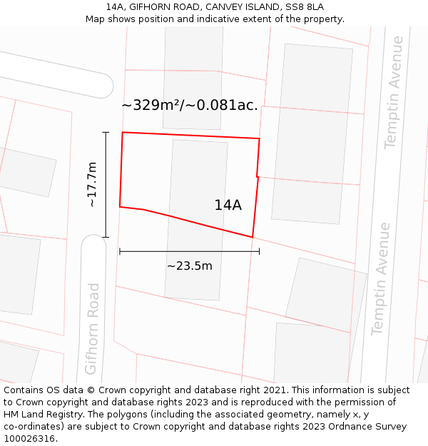 14A, GIFHORN ROAD, CANVEY ISLAND, SS8 8LA: Plot and title map