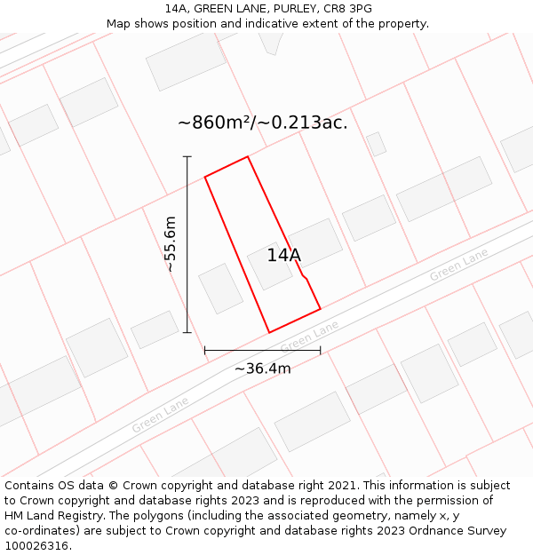 14A, GREEN LANE, PURLEY, CR8 3PG: Plot and title map