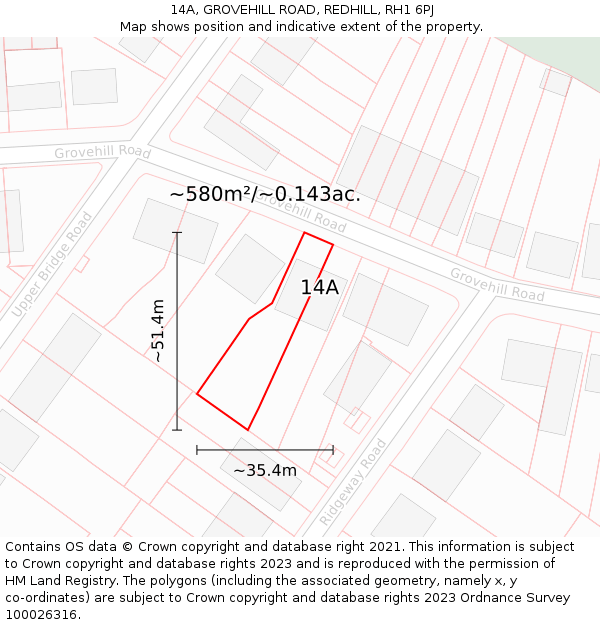 14A, GROVEHILL ROAD, REDHILL, RH1 6PJ: Plot and title map