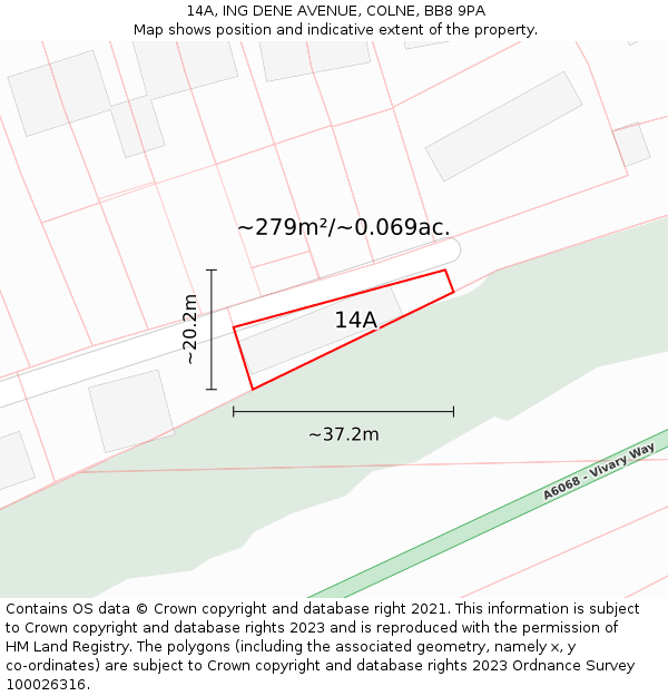 14A, ING DENE AVENUE, COLNE, BB8 9PA: Plot and title map