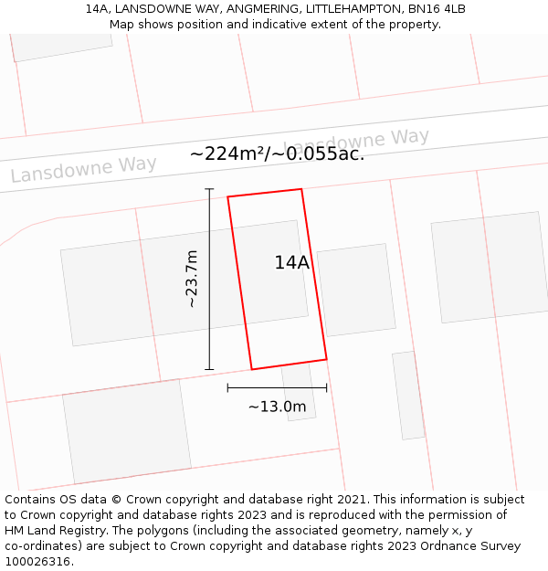 14A, LANSDOWNE WAY, ANGMERING, LITTLEHAMPTON, BN16 4LB: Plot and title map