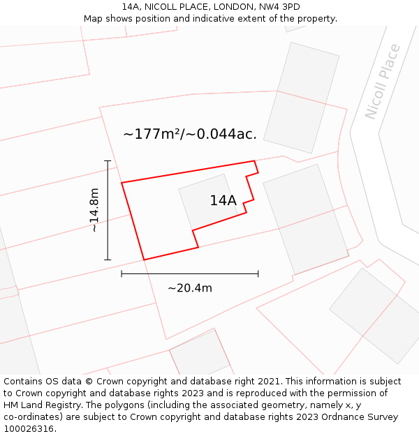 14A, NICOLL PLACE, LONDON, NW4 3PD: Plot and title map