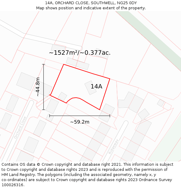 14A, ORCHARD CLOSE, SOUTHWELL, NG25 0DY: Plot and title map