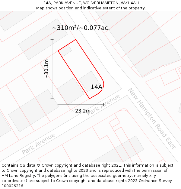 14A, PARK AVENUE, WOLVERHAMPTON, WV1 4AH: Plot and title map