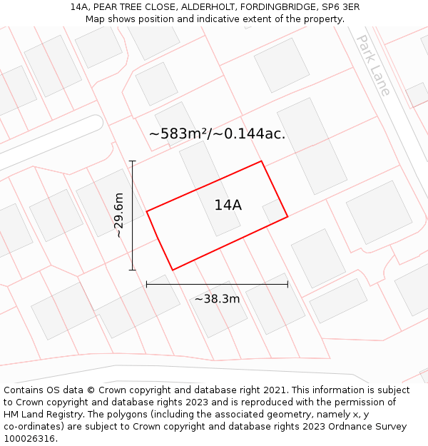 14A, PEAR TREE CLOSE, ALDERHOLT, FORDINGBRIDGE, SP6 3ER: Plot and title map