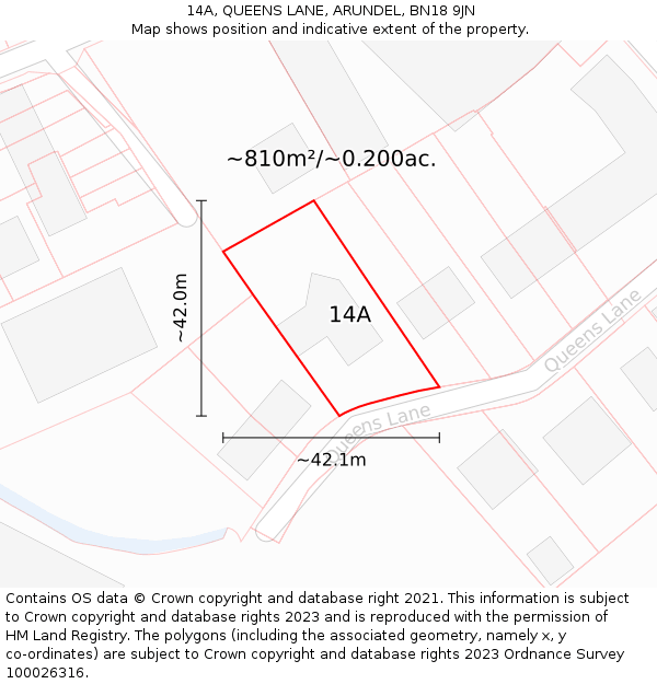 14A, QUEENS LANE, ARUNDEL, BN18 9JN: Plot and title map