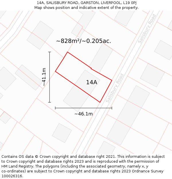 14A, SALISBURY ROAD, GARSTON, LIVERPOOL, L19 0PJ: Plot and title map