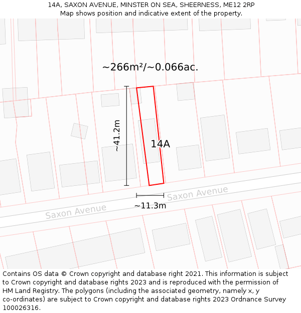 14A, SAXON AVENUE, MINSTER ON SEA, SHEERNESS, ME12 2RP: Plot and title map