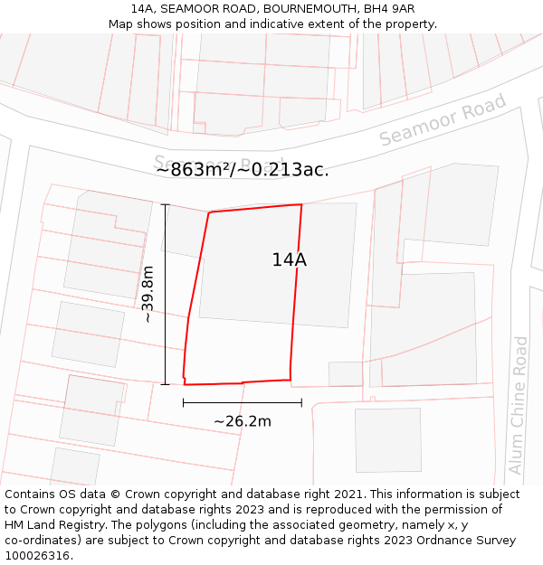 14A, SEAMOOR ROAD, BOURNEMOUTH, BH4 9AR: Plot and title map