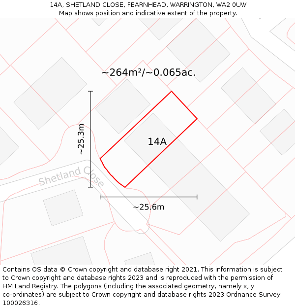 14A, SHETLAND CLOSE, FEARNHEAD, WARRINGTON, WA2 0UW: Plot and title map