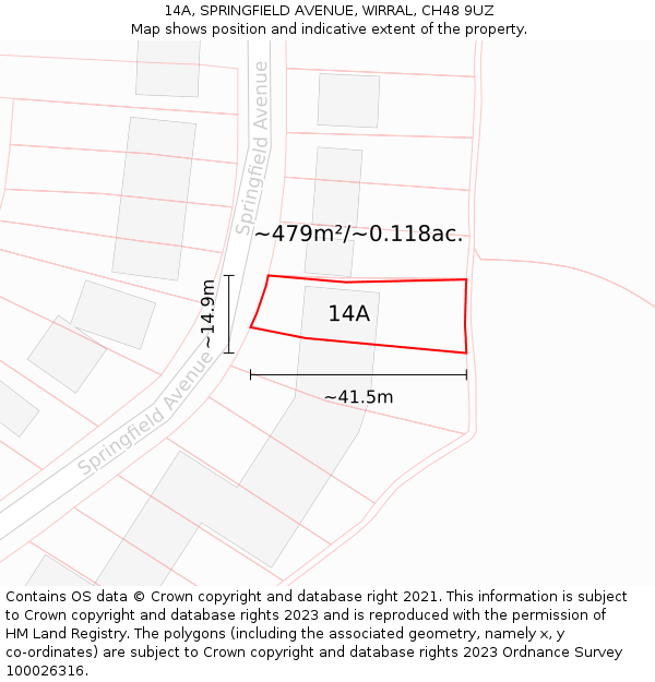 14A, SPRINGFIELD AVENUE, WIRRAL, CH48 9UZ: Plot and title map