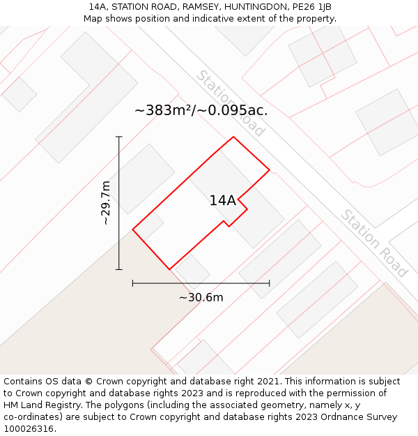 14A, STATION ROAD, RAMSEY, HUNTINGDON, PE26 1JB: Plot and title map