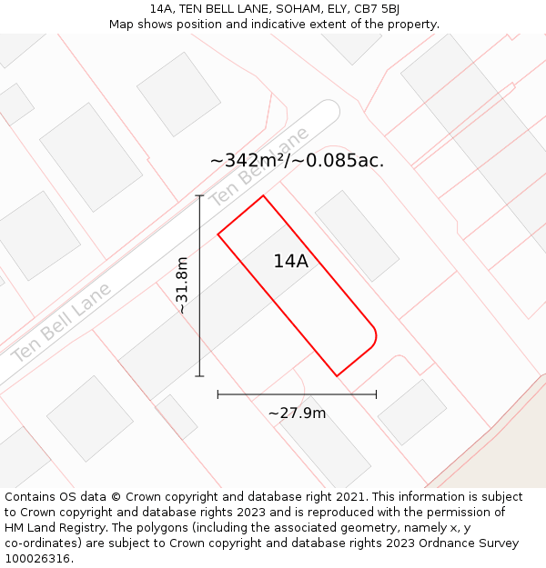 14A, TEN BELL LANE, SOHAM, ELY, CB7 5BJ: Plot and title map