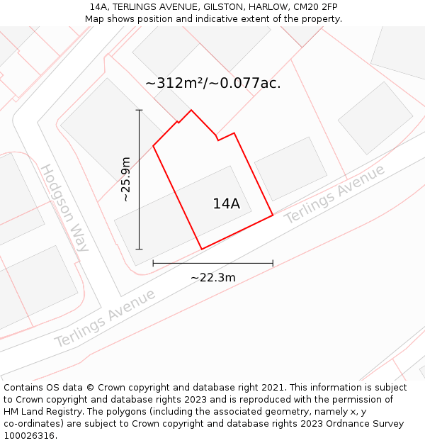 14A, TERLINGS AVENUE, GILSTON, HARLOW, CM20 2FP: Plot and title map