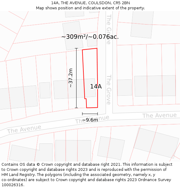 14A, THE AVENUE, COULSDON, CR5 2BN: Plot and title map