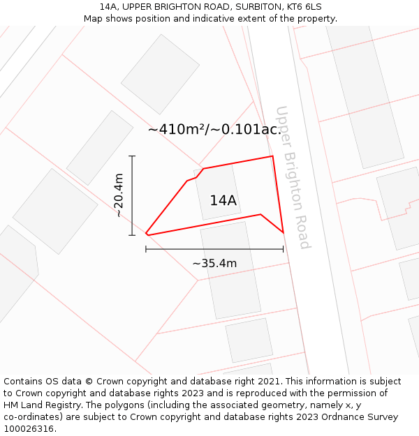 14A, UPPER BRIGHTON ROAD, SURBITON, KT6 6LS: Plot and title map