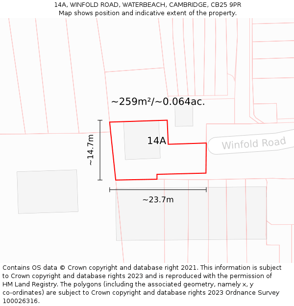 14A, WINFOLD ROAD, WATERBEACH, CAMBRIDGE, CB25 9PR: Plot and title map