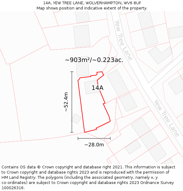 14A, YEW TREE LANE, WOLVERHAMPTON, WV6 8UF: Plot and title map