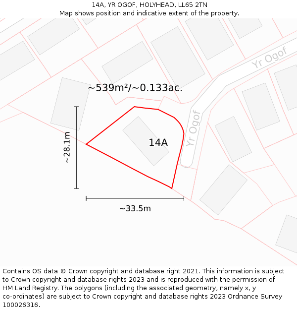 14A, YR OGOF, HOLYHEAD, LL65 2TN: Plot and title map