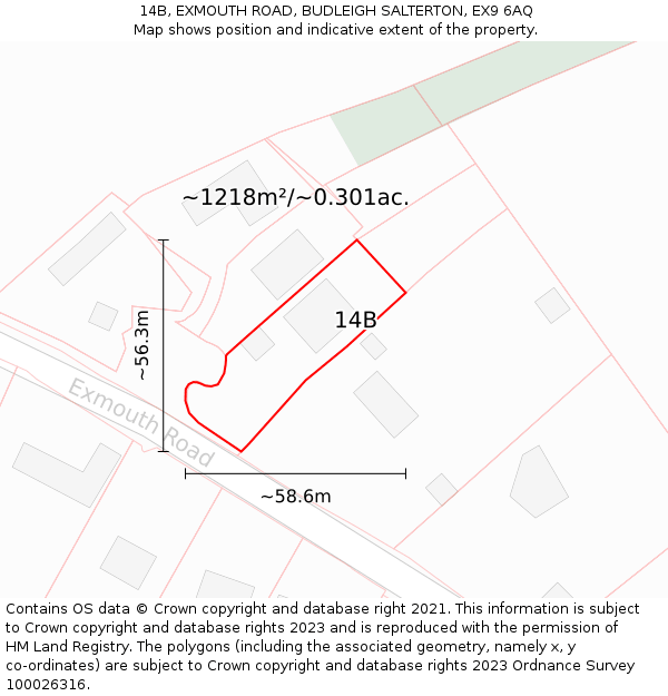 14B, EXMOUTH ROAD, BUDLEIGH SALTERTON, EX9 6AQ: Plot and title map