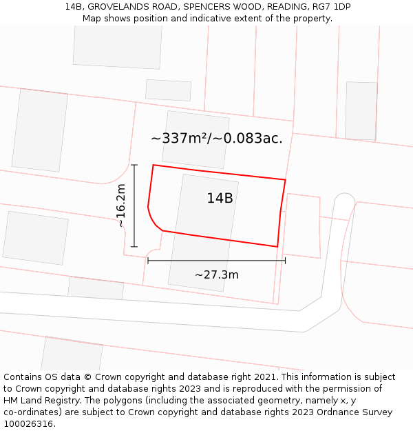 14B, GROVELANDS ROAD, SPENCERS WOOD, READING, RG7 1DP: Plot and title map