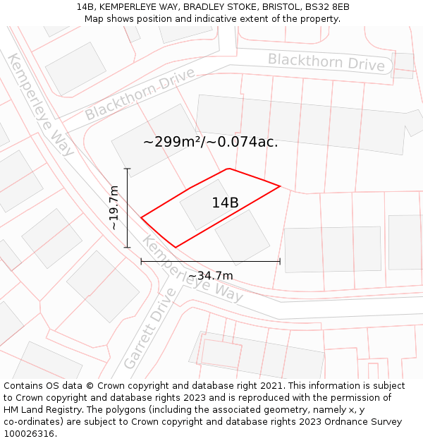 14B, KEMPERLEYE WAY, BRADLEY STOKE, BRISTOL, BS32 8EB: Plot and title map