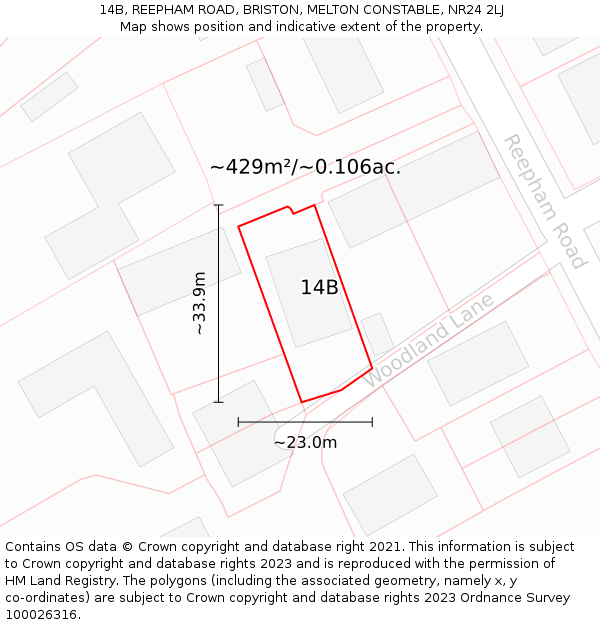 14B, REEPHAM ROAD, BRISTON, MELTON CONSTABLE, NR24 2LJ: Plot and title map