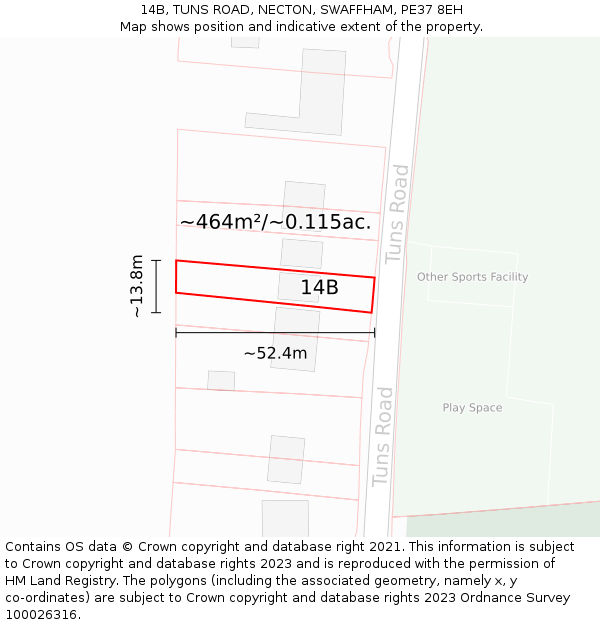 14B, TUNS ROAD, NECTON, SWAFFHAM, PE37 8EH: Plot and title map