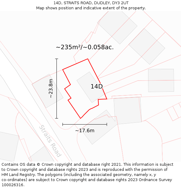 14D, STRAITS ROAD, DUDLEY, DY3 2UT: Plot and title map