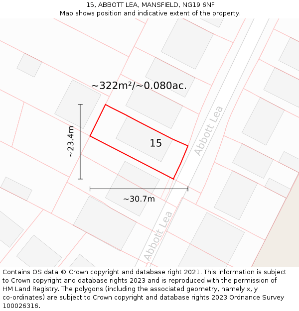 15, ABBOTT LEA, MANSFIELD, NG19 6NF: Plot and title map