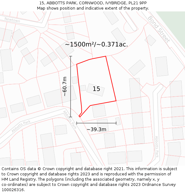 15, ABBOTTS PARK, CORNWOOD, IVYBRIDGE, PL21 9PP: Plot and title map