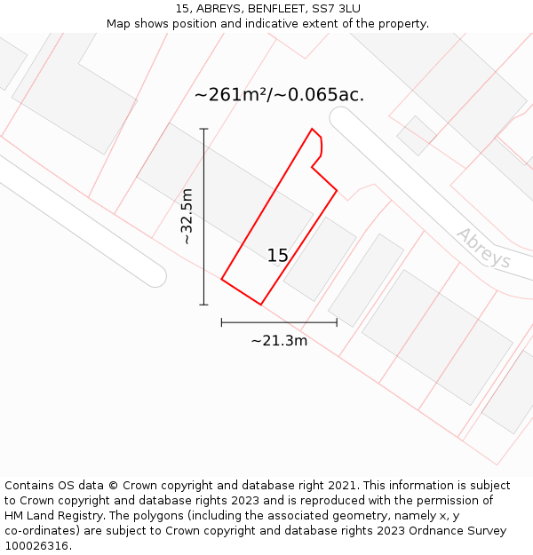 15, ABREYS, BENFLEET, SS7 3LU: Plot and title map