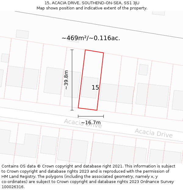 15, ACACIA DRIVE, SOUTHEND-ON-SEA, SS1 3JU: Plot and title map