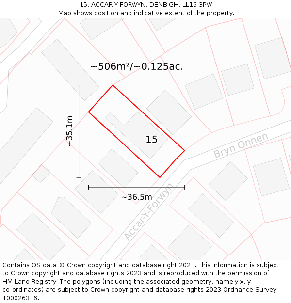 15, ACCAR Y FORWYN, DENBIGH, LL16 3PW: Plot and title map